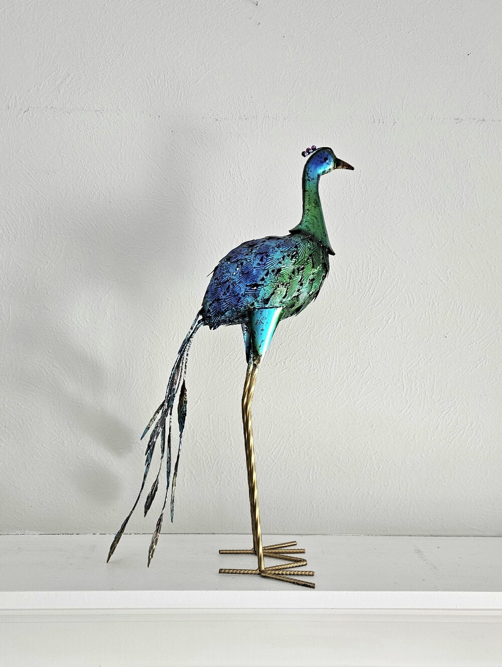 NWOT Jewel Toned Large Metal Peacock Home/Garden Sculpture - Picture 2 of 7